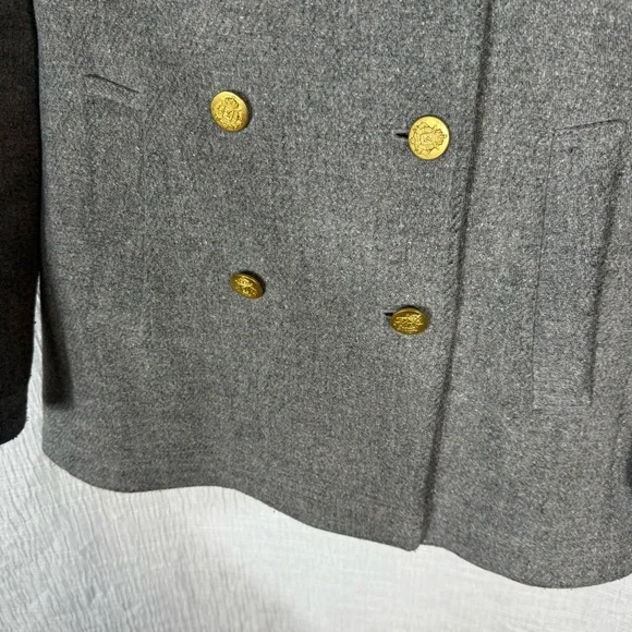 J. Crew Pea Coat Stadium Cloth Nello Gori Gray Gold Button Jacket size 8‎ - Picture 11 of 12